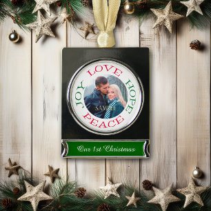 Love Hope Joy Peace Photo Template Silver Plated Banner Ornament