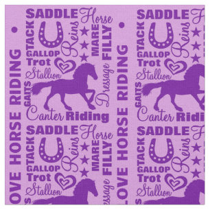 Love Horse Riding Terminology Cute Purple Pattern Fabric