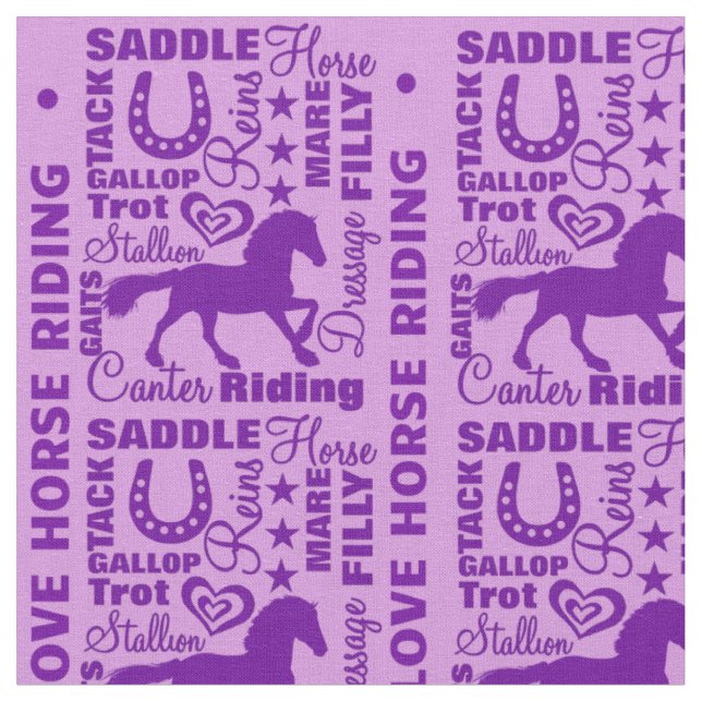 Love Horse Riding Terminology  Cute Purple Pattern Fabric (Close Up)