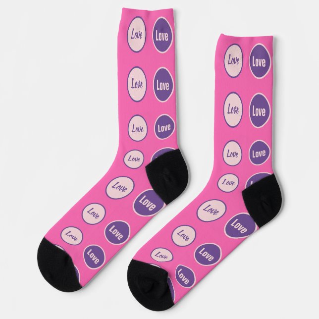 Love Hot Pink Dark Lavender Pale Pink Pattern Socks (Left)