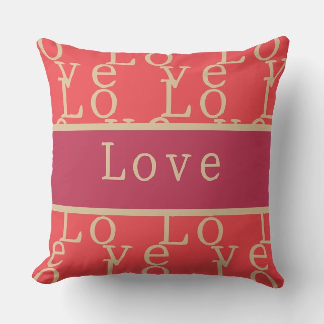 Love | Hot Pink Red Gold Typography  Cushion (Front)