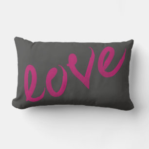 LOVE   Hot Pink Watercolor on Grey Throw Pillow
