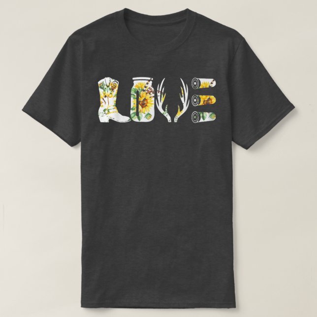 Love Hunting Deer Boot Sunflower Spring  T-Shirt (Design Front)