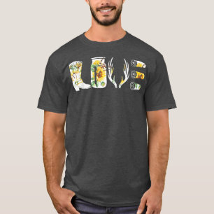 Love Hunting Deer Boot Sunflower Spring  T-Shirt
