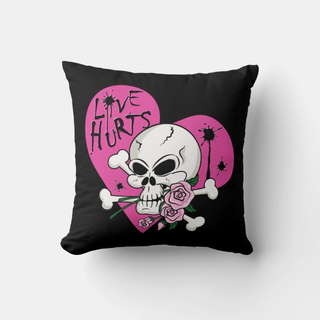 Love Hurts Skull Cushion (Front)