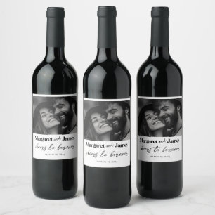 Love I Happy Couple Custom Photo Black and White Wine Label