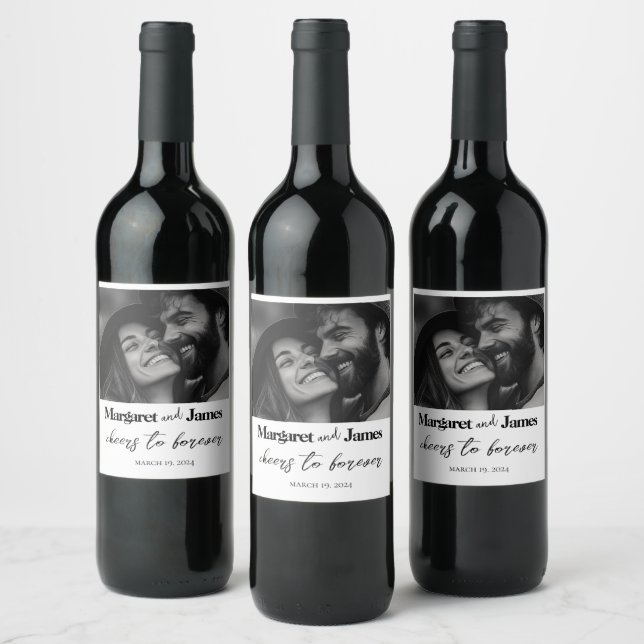 Love I Happy Couple Custom Photo Black and White Wine Label (Bottles)