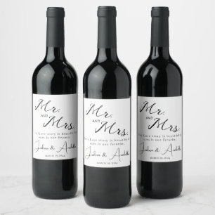 Love I Happy Couple With Quote Black and White Wine Label