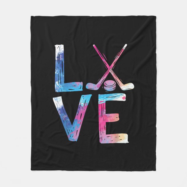 Love Ice Hockey Girls Hockey Gifts Womens Ice Hock Fleece Blanket (Front)