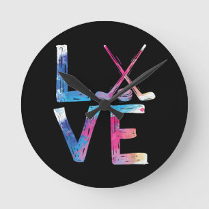 Love Ice Hockey Girls Hockey Gifts Womens Ice Hock Round Clock