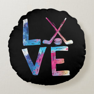 Love Ice Hockey Girls Hockey Gifts Womens Ice Hock Round Cushion