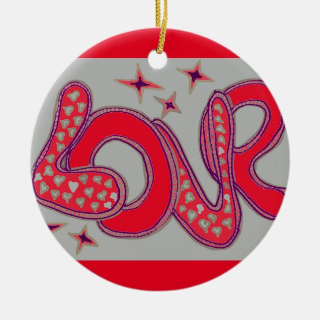 Love in 1960s style ceramic tree decoration (Front)