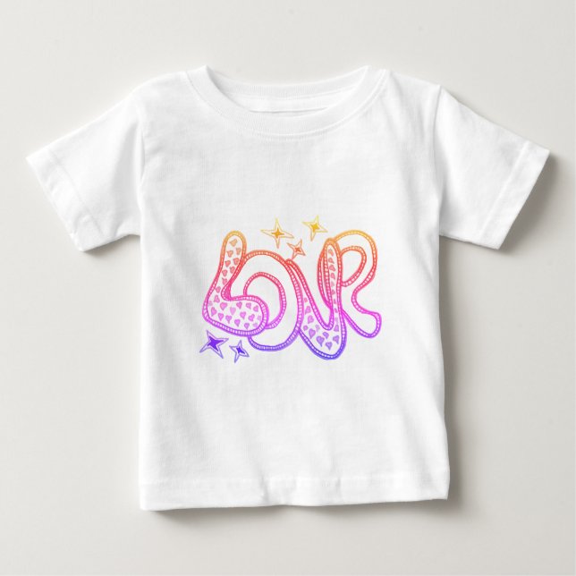 Love in 1960s style pink and purple cartoon letter baby T-Shirt (Front)