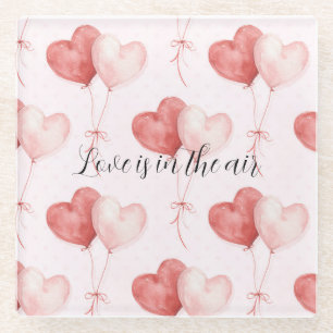 Love in Air Red Pink Heart Balloons Glass Coaster