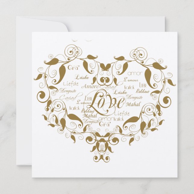 Love in Any Language Gold Wedding Invitation (Front)