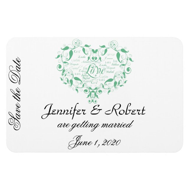 Love in Any Language in Mint Green Save the Date Magnet (Horizontal)