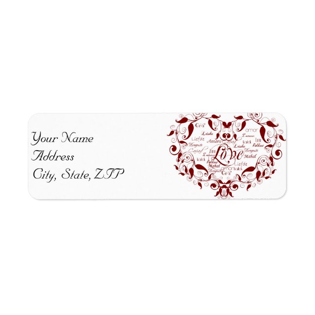 Love in Any Language in Red Address Label (Front)
