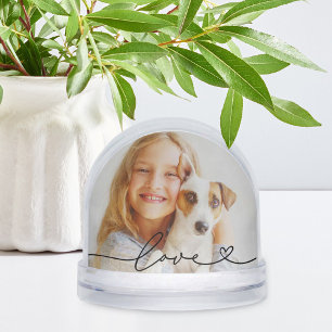 Love in Black Script Heart Photo Snowglobe