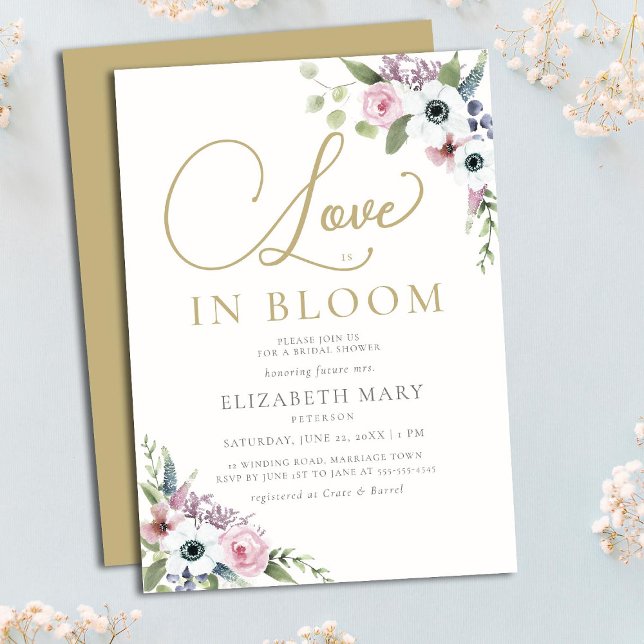  Love in Bloom Anemone Roses Floral Bridal Shower Invitation (Creator Uploaded)
