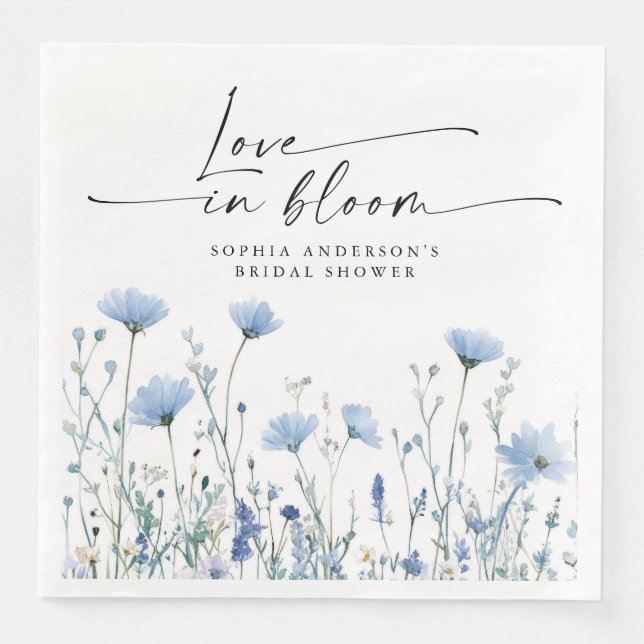 Love In Bloom Blue Bridal Shower Napkins (Front)