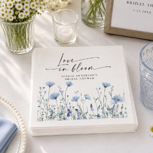Love In Bloom Blue Bridal Shower Napkins