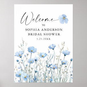 Love In Bloom Blue Bridal Shower Welcome Poster
