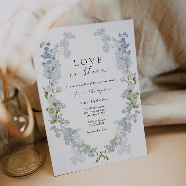Love in Bloom Blue Flowers Bridal Shower  Invitation (Creator Uploaded)