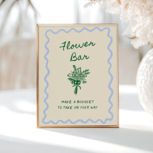 Love in Bloom Blue Green Flower Bar Poster