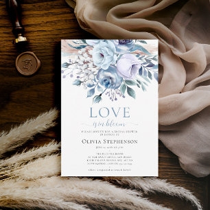 Love in Bloom Blue Lavender Roses Bridal Shower Invitation