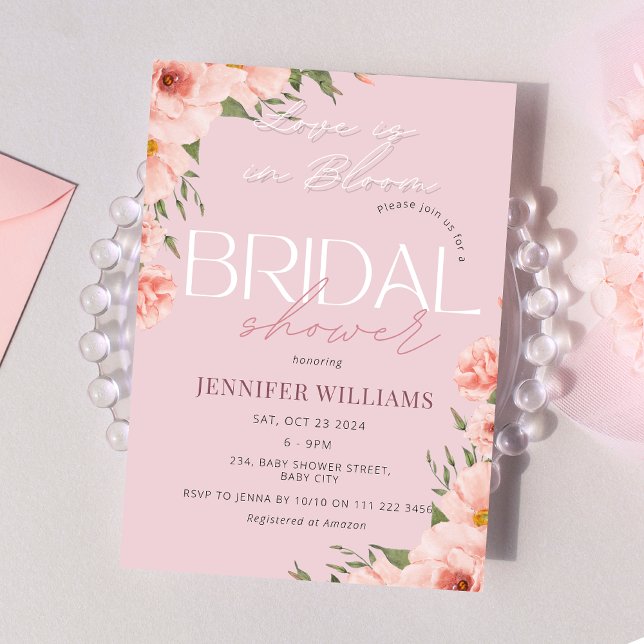 Love In Bloom Blush Pink Floral Bridal Shower  Invitation (Love is in Bloom Blush Pink Bridal Shower Invitation)