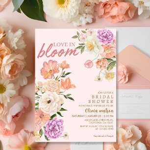 Love in bloom blush pink floral bridal shower invitation