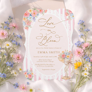 Love in Bloom Bow Champagne Bridal Shower Invitation