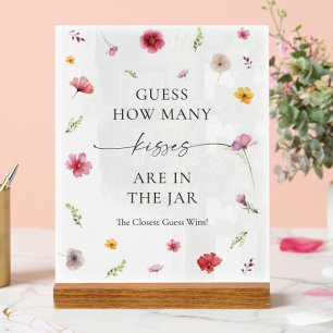 Love in Bloom Bridal Shower Guess How Many Kisses Acrylic Sign