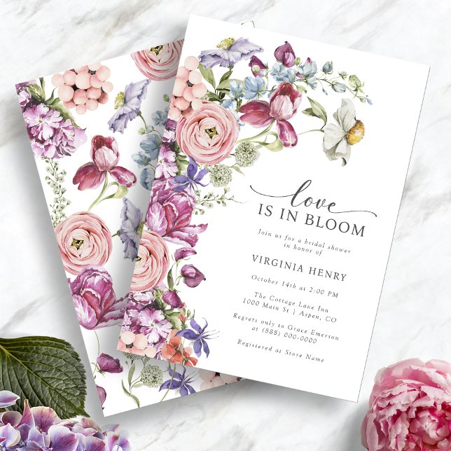 Love In Bloom Bridal Shower Invitation (Love In Bloom Jewel Tone Floral Bridal Shower Invitation By Painted Paperie)