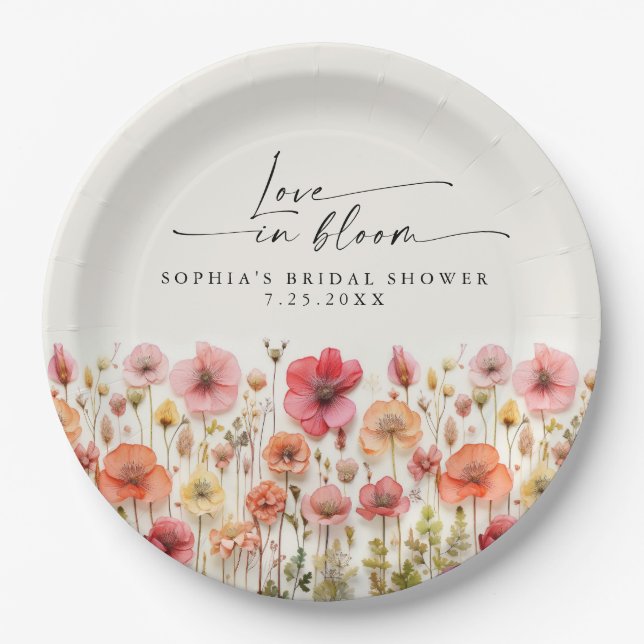 Love In Bloom Bridal Shower Paper Plates (Front)