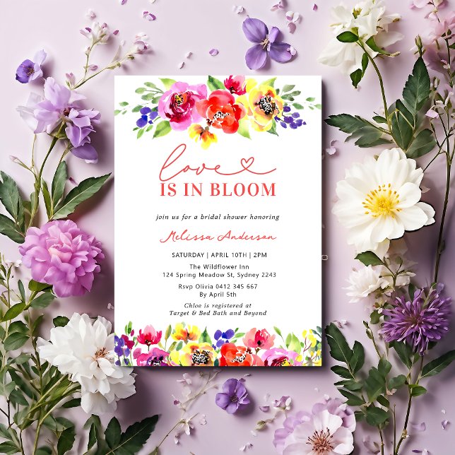 Love in Bloom Bright Colourful Floral Bridal Showe Invitation (Creator Uploaded)