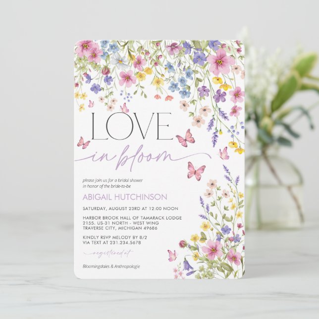 Love in Bloom Butterfly Bridal Shower Invitation (Standing Front)