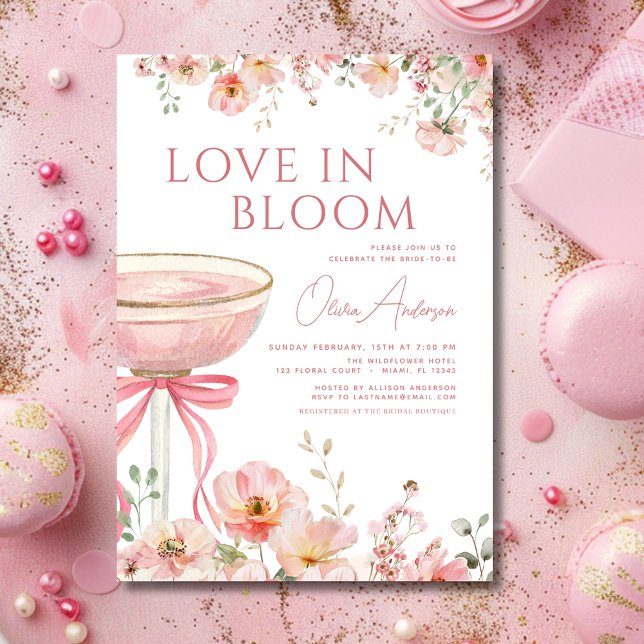 Love in Bloom Champagne Pink Bow Bridal Shower Invitation (Creator Uploaded)