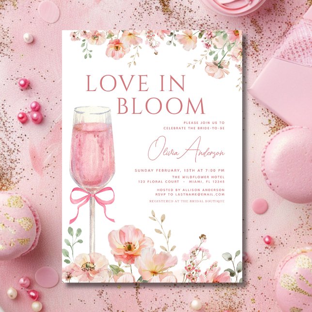 Love in Bloom Champagne Pink Bow Bridal Shower Invitation (Creator Uploaded)