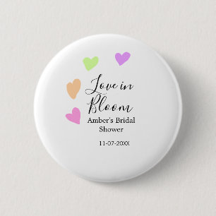 Love in Bloom colourful heart bridal shower name d 6 Cm Round Badge