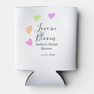Love in Bloom colourful heart bridal shower name d Can Cooler
