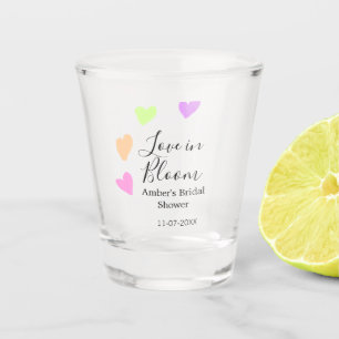 Love in Bloom colourful heart bridal shower name d Shot Glass