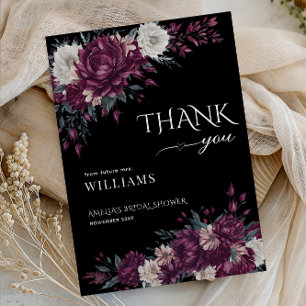 Love in Bloom Dark Flowers Burgundy Cream Black Thank You Card