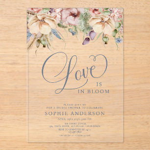 Love In Bloom Dusty Blue Floral Acrylic Invitation