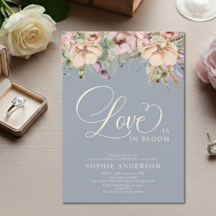 Love In Bloom Dusty Blue Floral Bridal Shower Invitation