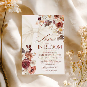 Love In Bloom Fall Floral White Bow Bridal Shower Invitation