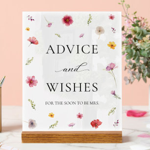 Love in Bloom Floral Bridal Shower Advice & Wishes Acrylic Sign