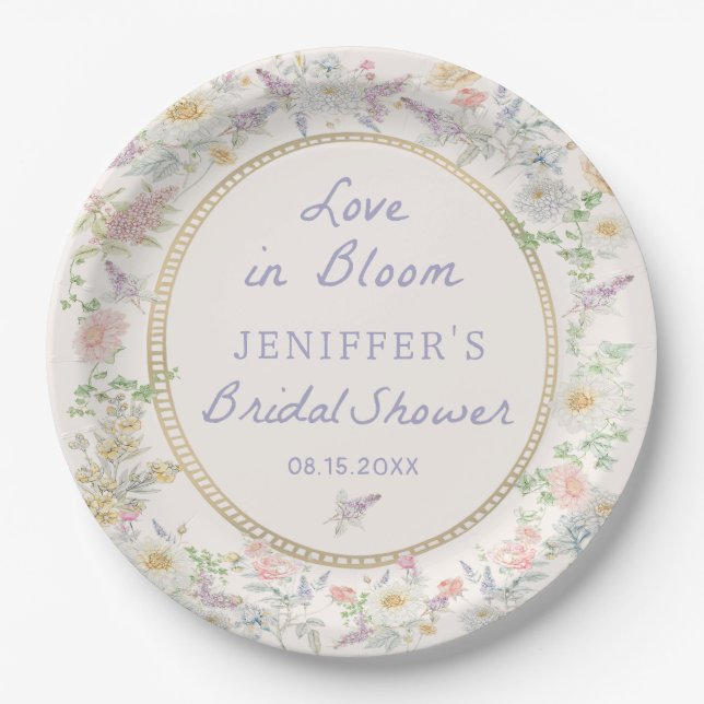 Love in Bloom Floral Bridal Shower Paper Plates  (Front)