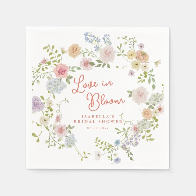 Love in Bloom Floral Garden Bridal Shower Napkin (Front)