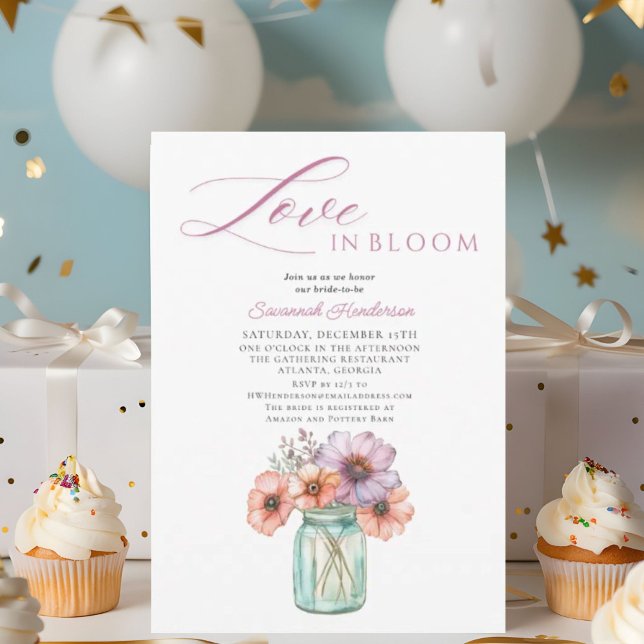 Love In Bloom Floral Mason Jar Bridal Shower Invitation (Creator Uploaded)